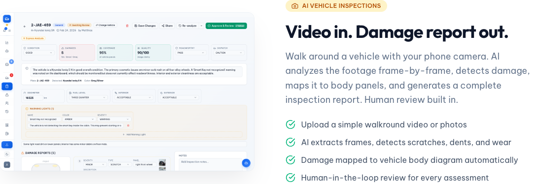 AI-powered vehicle inspection showing damage detection and condition assessment